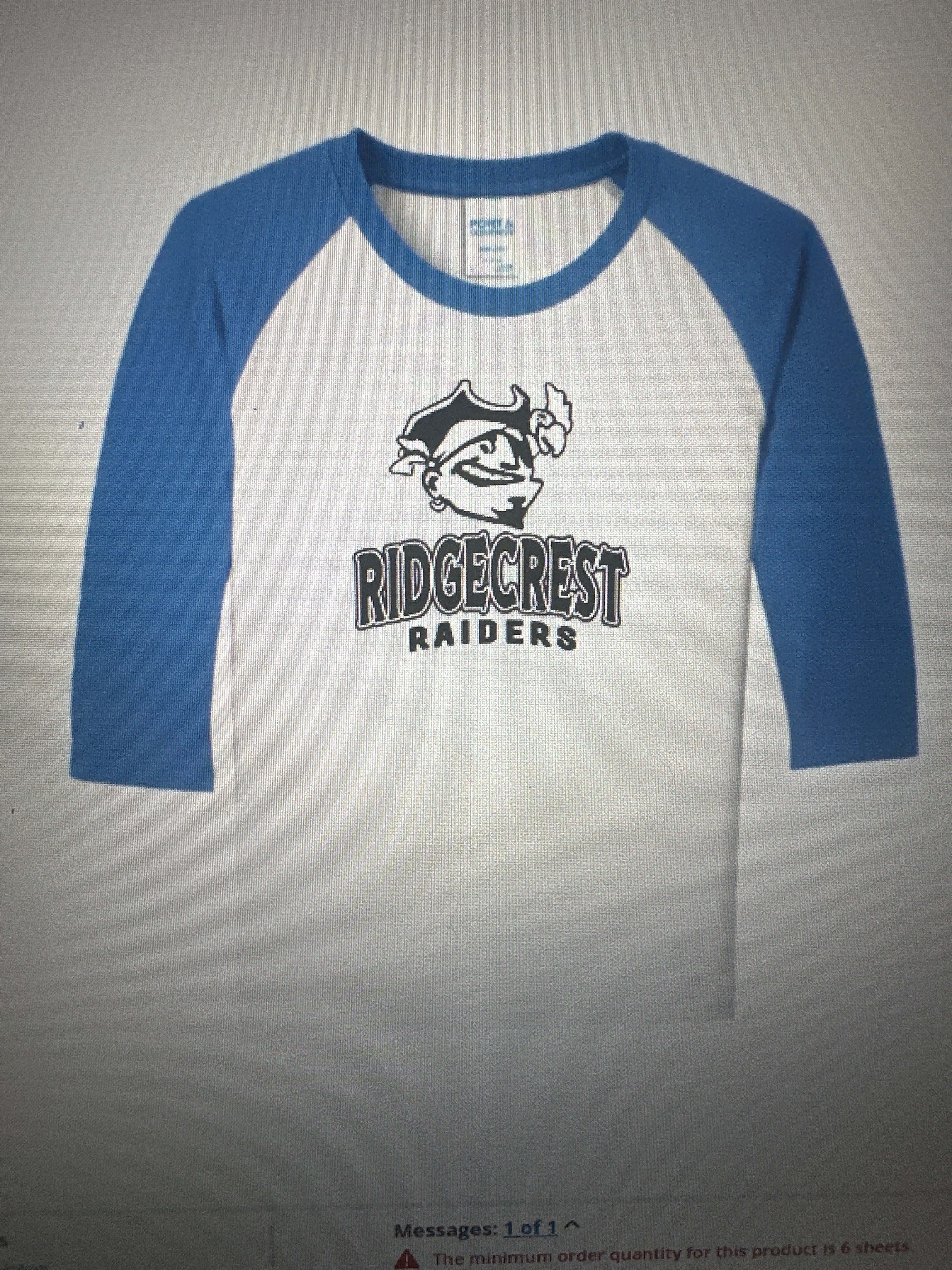 Ridgecrest Youth 3/4 Sleeve baseball Tee