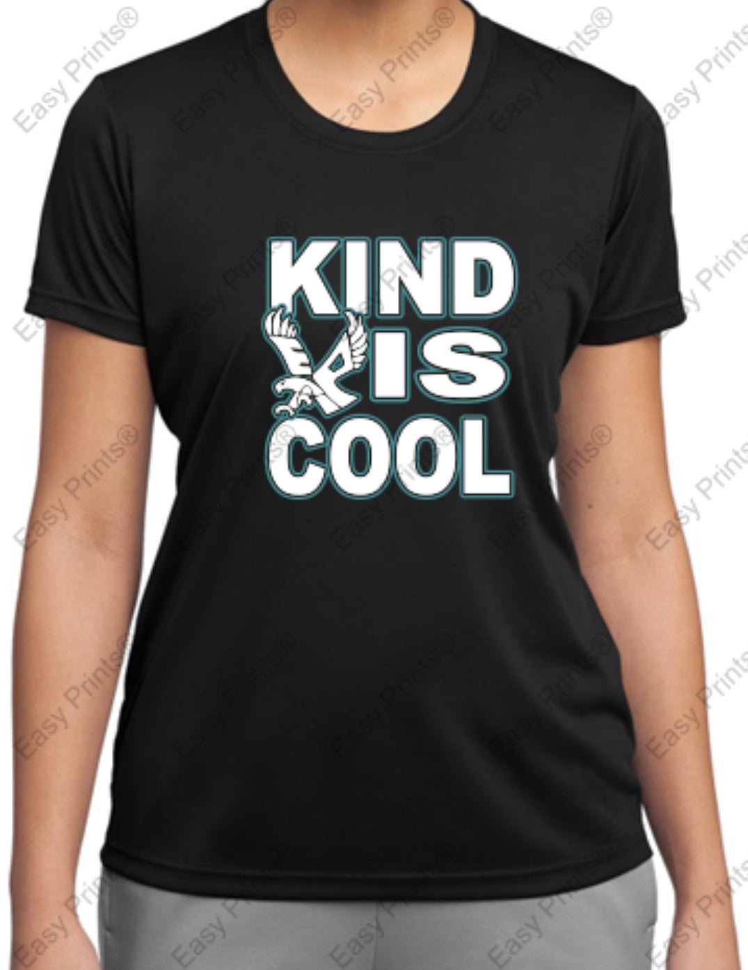 Evergreen Primary Adult, Youth, Womens "Kind Is Cool" Black Sport Tek Tee