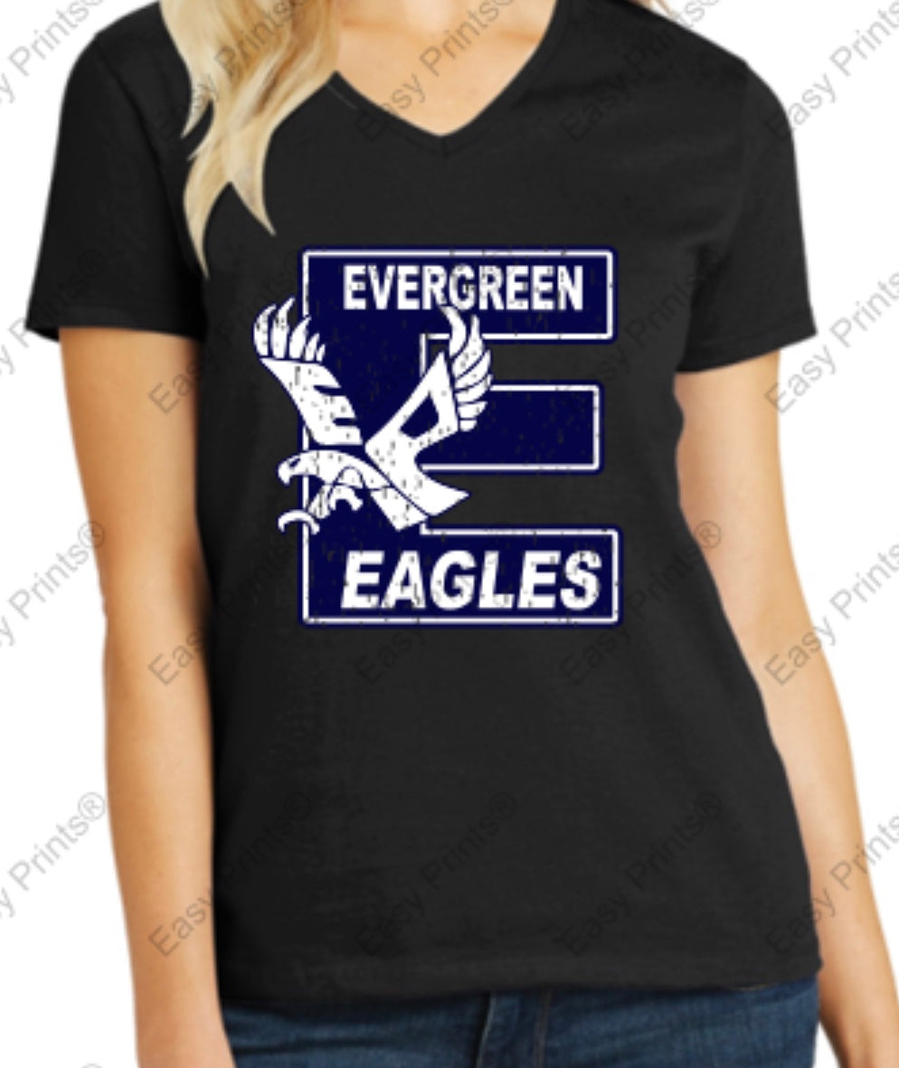 Evergreen Primary Big "E" Women's V-Neck Tee