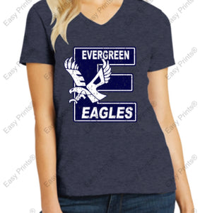 Evergreen Primary Big "E" Women's V-Neck Tee