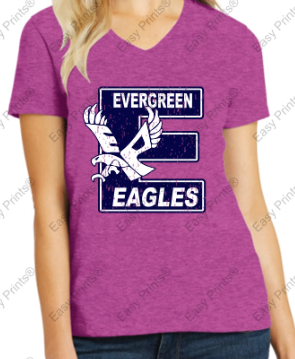 Evergreen Primary Big "E" Women's V-Neck Tee