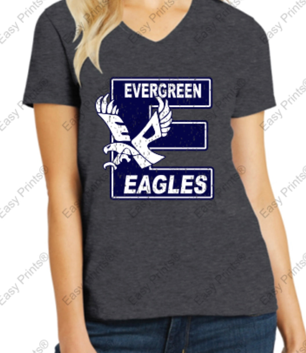 Evergreen Primary Big "E" Women's V-Neck Tee