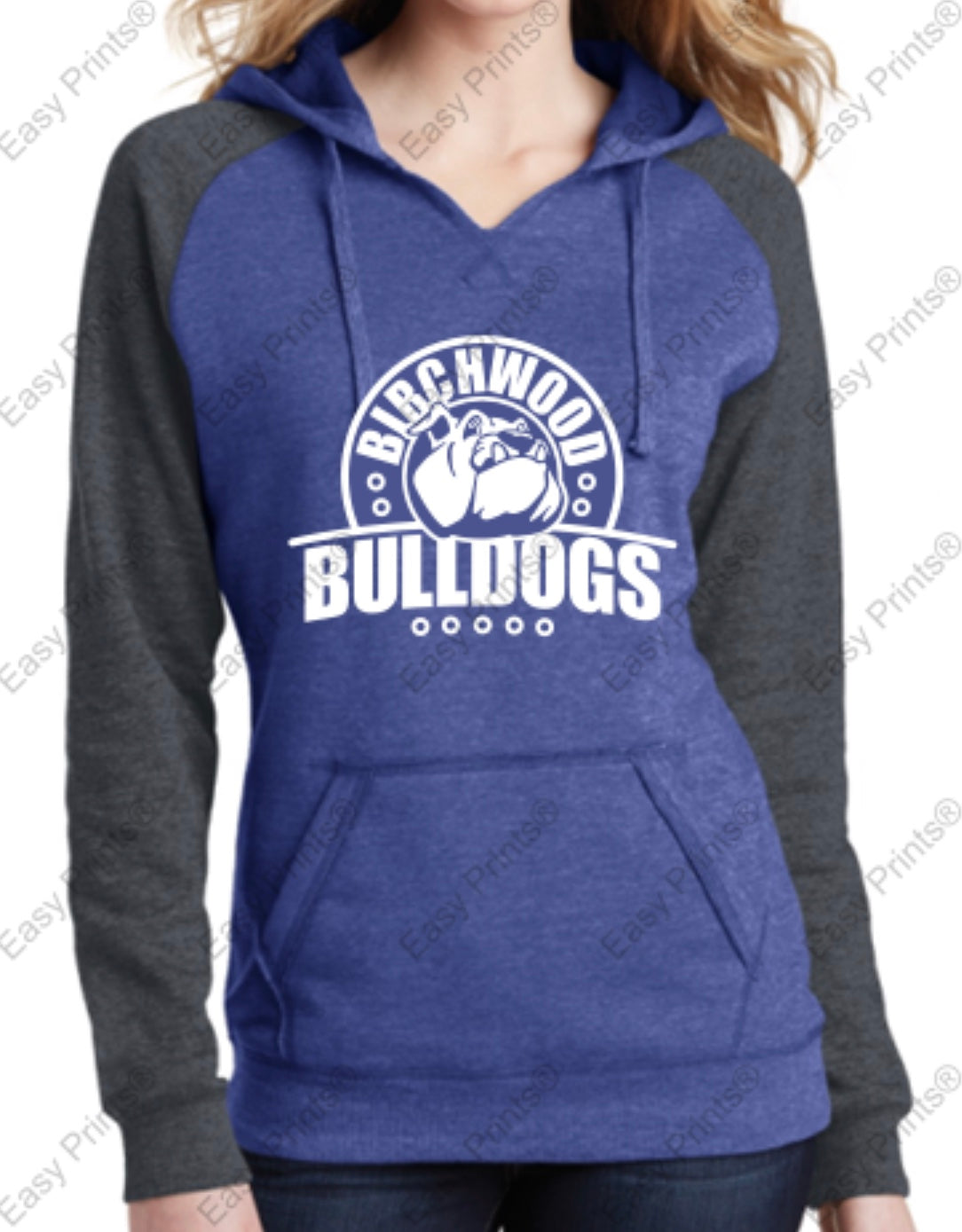 Birchwood Bulldogs Womens Lightweight Fleece Raglan Hoodie
