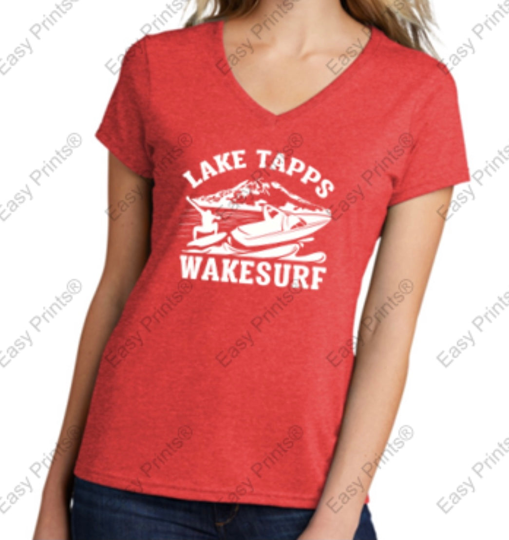 Lake Tapps Wake Surf Ladies V-Neck Tee
